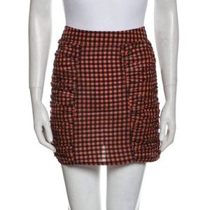Ganni Ruched Checkered Gingham Print Orange & Black Skirt XS